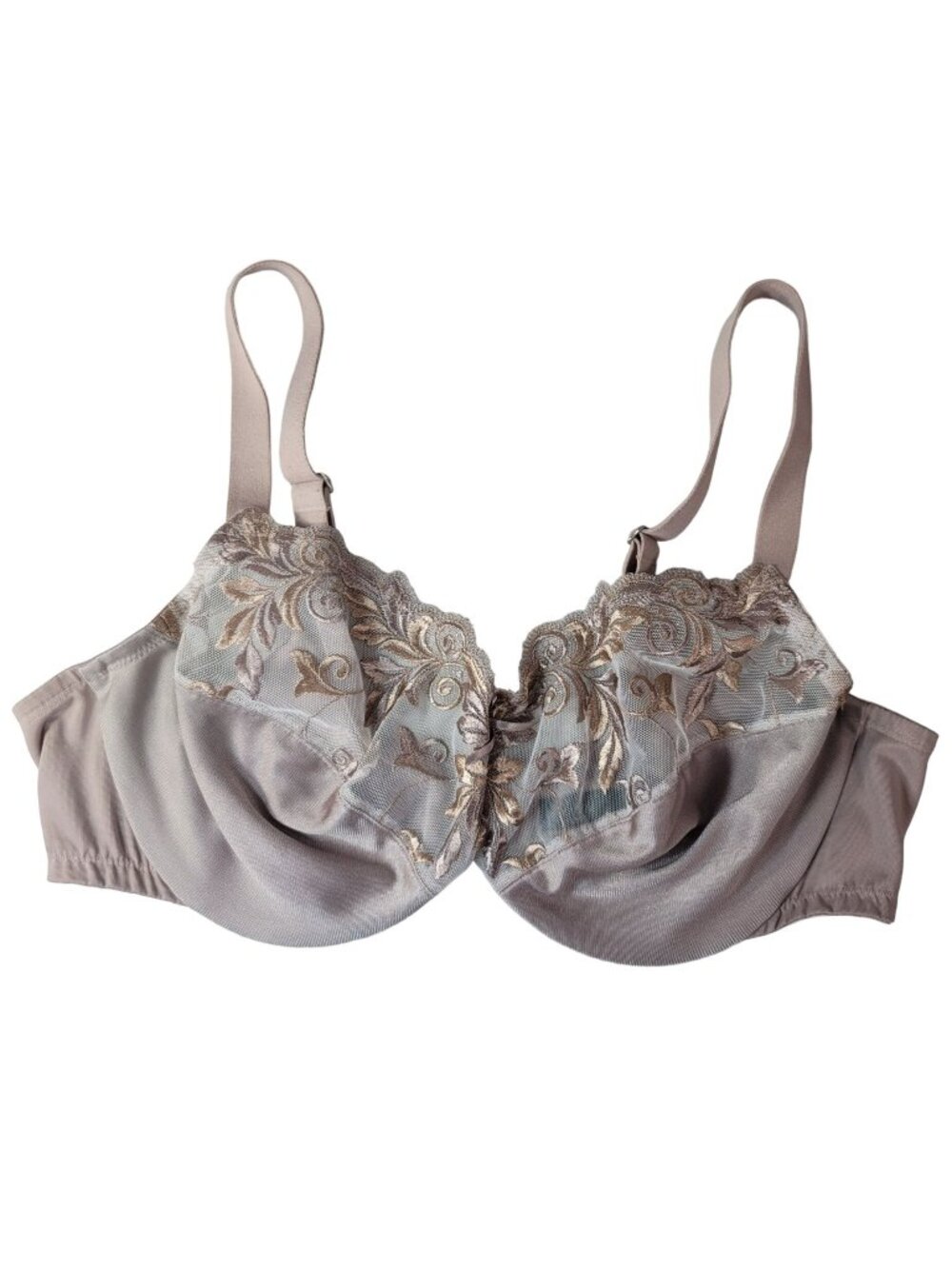 Soma Full Coverage Underwire Bra Cream Tan 42C Sheer Embroidered Unlined Lace